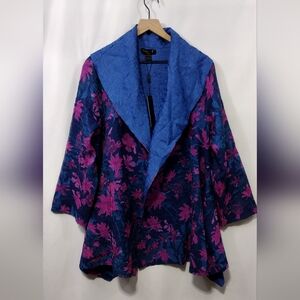 NWT Jenny T Floral Open Front Crinkle Cardigan Women's XL Purple Artsy Boho Y2K